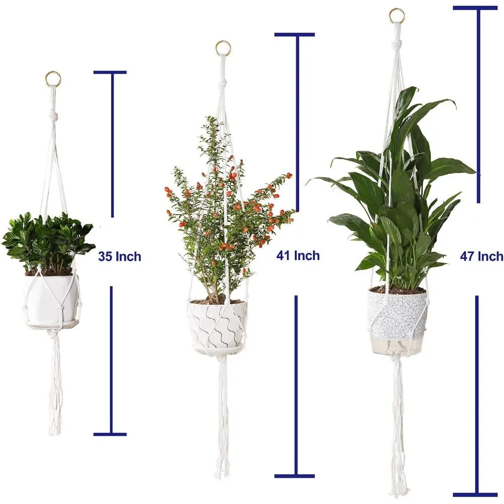 3‑Pack Macrame Plant Hangers, Bohemian Cotton Hanging Plant Holders with Complete Mounting Hardware for Indoor Outdoor Decor