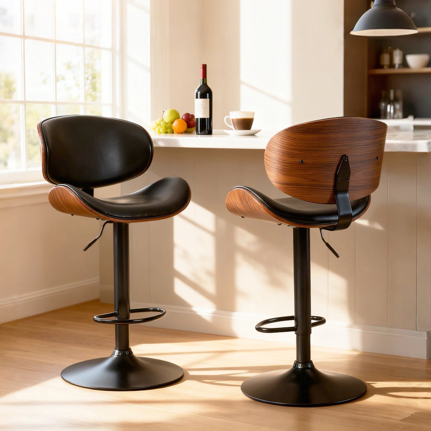 MCQ Swivel Ergonomic Office Chair Set of 2 Adjustable Counter Height Bentwood PU Leather Upholstery Chair with Back and Footrest