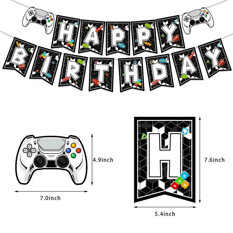 Gamepad Boy Birthday Party Decorations Paper Cup Plate Napkin Tablecloth Banner Caketopper Balloons For Baby Shower Supplies