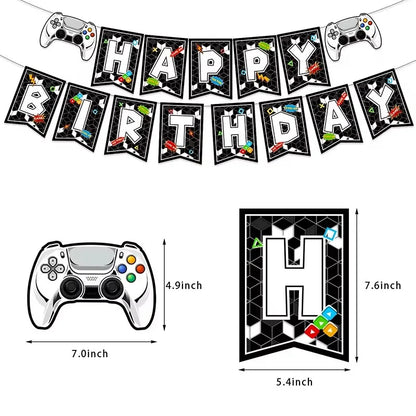 Gamepad Boy Birthday Party Decorations Paper Cup Plate Napkin Tablecloth Banner Caketopper Balloons For Baby Shower Supplies