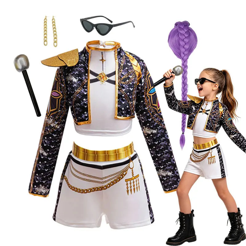 Kids Korean Singer Dance Costume Set Halloween Carnival Cosplay Outfit Girls Stage Performance Role Play Clothes