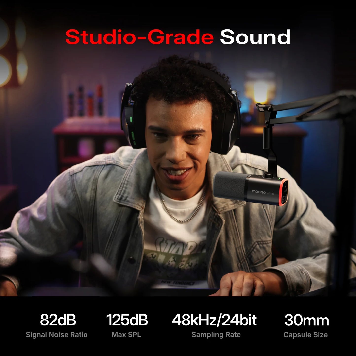 MAONO PD100W Wireless USB Dynamic Microphone Cardioid Microphone One-Touch Mute Noise Reduction RGB for PC Gaming Live Streaming