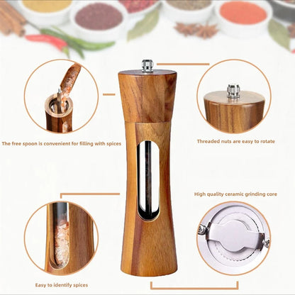 Manual Salt and Pepper Grinder Solid Wood Adjustable Coarseness Large Capacity Multi-purpose Spices Grinder Kitchen Cooking Tool