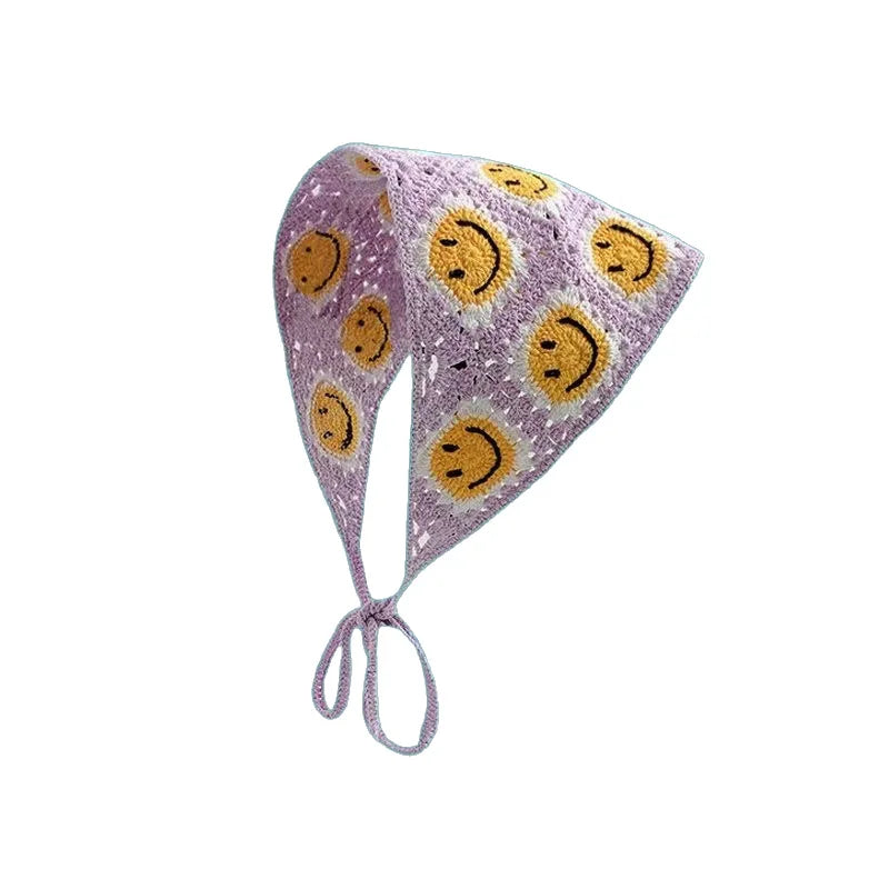 Korean-style cozy knit triangular headscarf for women, spring/summer, cute versatile country beach vacation hairband