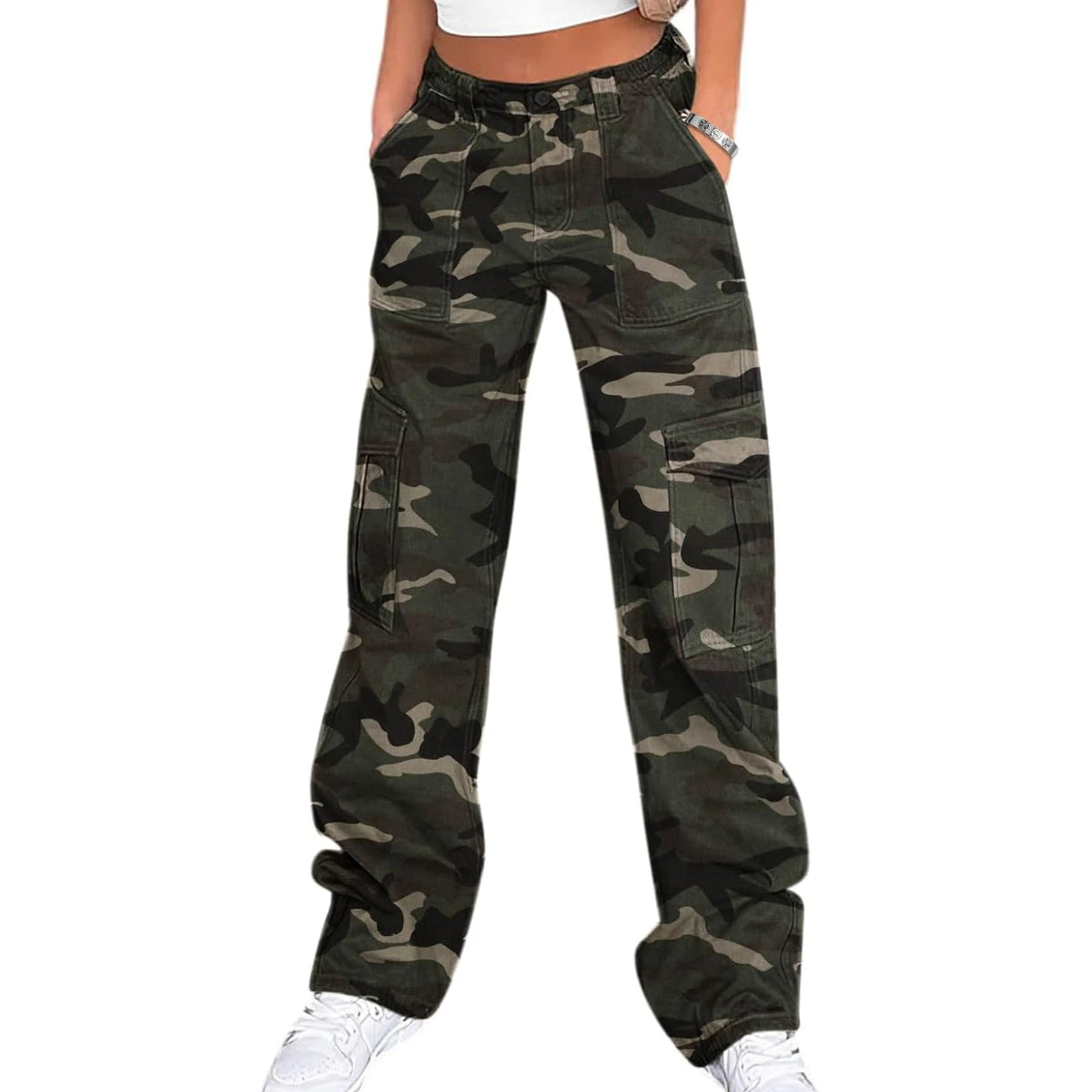 Premium Soft Women's High Waist Cargo Pants Camouflage Print Loose Fit Full Length With Pockets Casual Style OEM Factory Direct