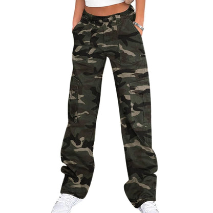 Premium Soft Women's High Waist Cargo Pants Camouflage Print Loose Fit Full Length With Pockets Casual Style OEM Factory Direct