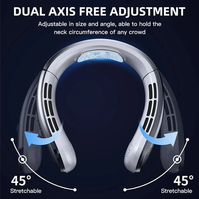 8000mAh USB Hanging Neck Fan, Portable Bladeless Mini Rechargeable Mute LED Digital Display Electric Air Cooler Handheld