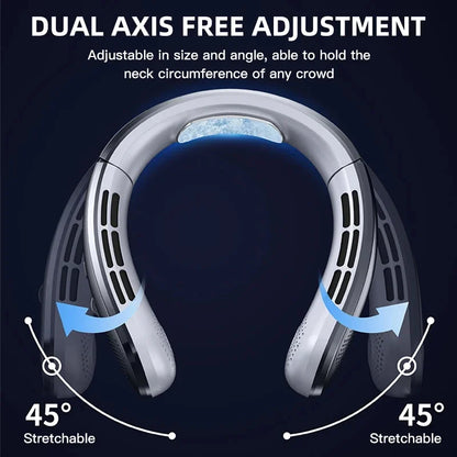 8000mAh USB Hanging Neck Fan, Portable Bladeless Mini Rechargeable Mute LED Digital Display Electric Air Cooler Handheld