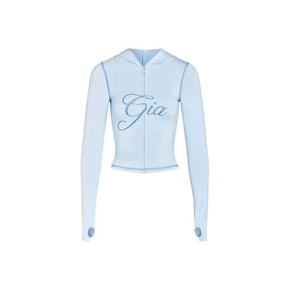 Gia Straight Shoulder Slim Letter Print Slim Hooded Zipper Short Jacket Sports Casual Pants Set