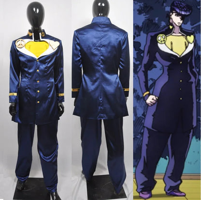 Anime JOJO Bizarre Adventure Josuke Higashikata Cosplay Costume Blue Jacket Uniform Set Party Carnival Halloween Outfits