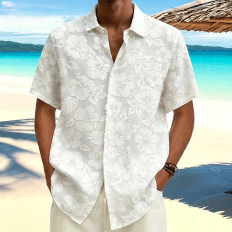 Men's short sleeved shirt light mature style Fusang flower short sleeved printed shirt European and American workplace business