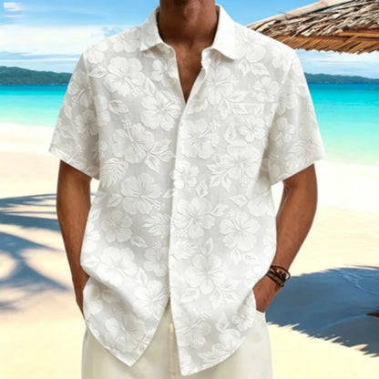 Men's short sleeved shirt light mature style Fusang flower short sleeved printed shirt European and American workplace business