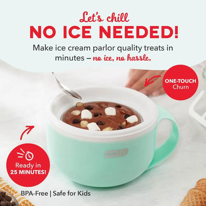 Single Serve Ice Cream Maker for Gelato  Yogurt Sorbet Dessert Easy Use Cleaning Included Aqua Color 1 Bowl