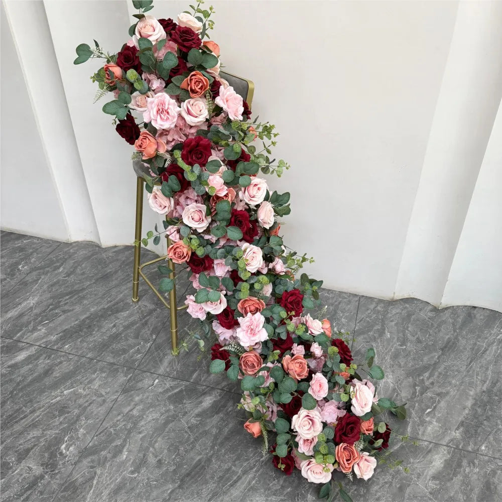 Uflower 2m Luxury Artificial Flowers Wedding Backdrop Table Long Runner Flower Row Floral Backdrop Arrangement Wall Arch Decor