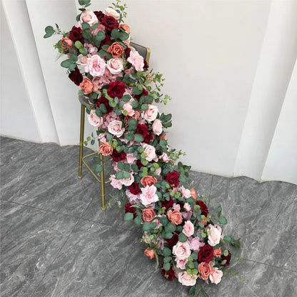 Uflower 2m Luxury Artificial Flowers Wedding Backdrop Table Long Runner Flower Row Floral Backdrop Arrangement Wall Arch Decor