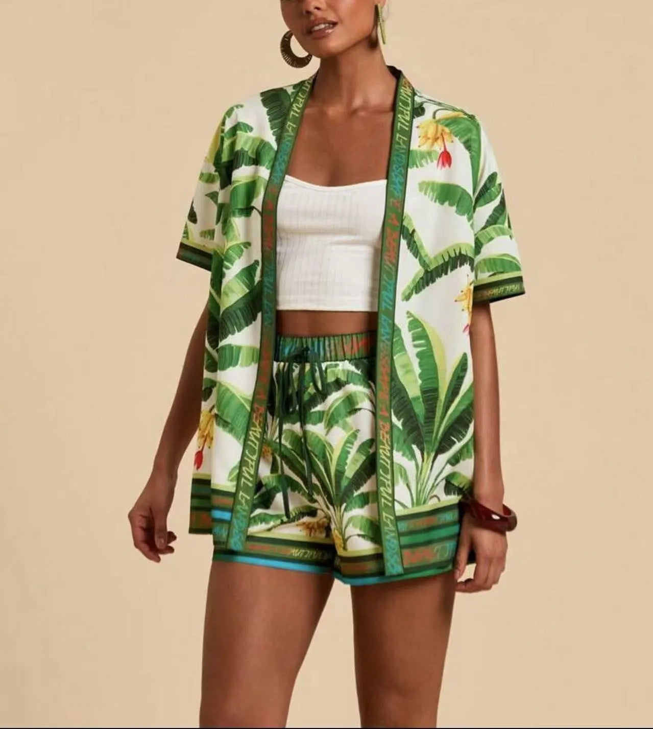Summer Women's Suit With Shorts Printed Crop Top Short Pants Blue Patterned Set Green Floral Casual Shorts
