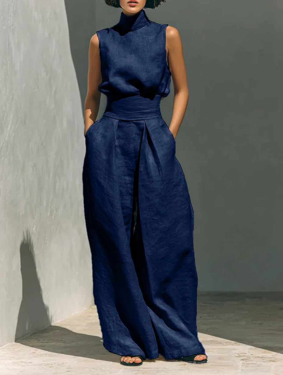 2026 Sleeveless Top+Wide Leg Pants Summer Casual Two-Piece Set Elegant And Loose Office Set High Street Pocket Women's Suits