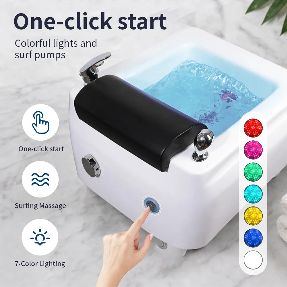 Professional Beauty Salon Foot Spa Basin with Surging Massage Pump And 7 Colors Lights & Foot Pad