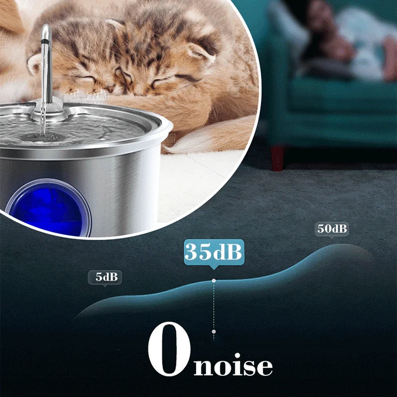 3L Full Stainless Steel Pet Water Dispenser With Water Level Window For Cats Dogs Drinking Healthy Ultra Quite Water Fountain
