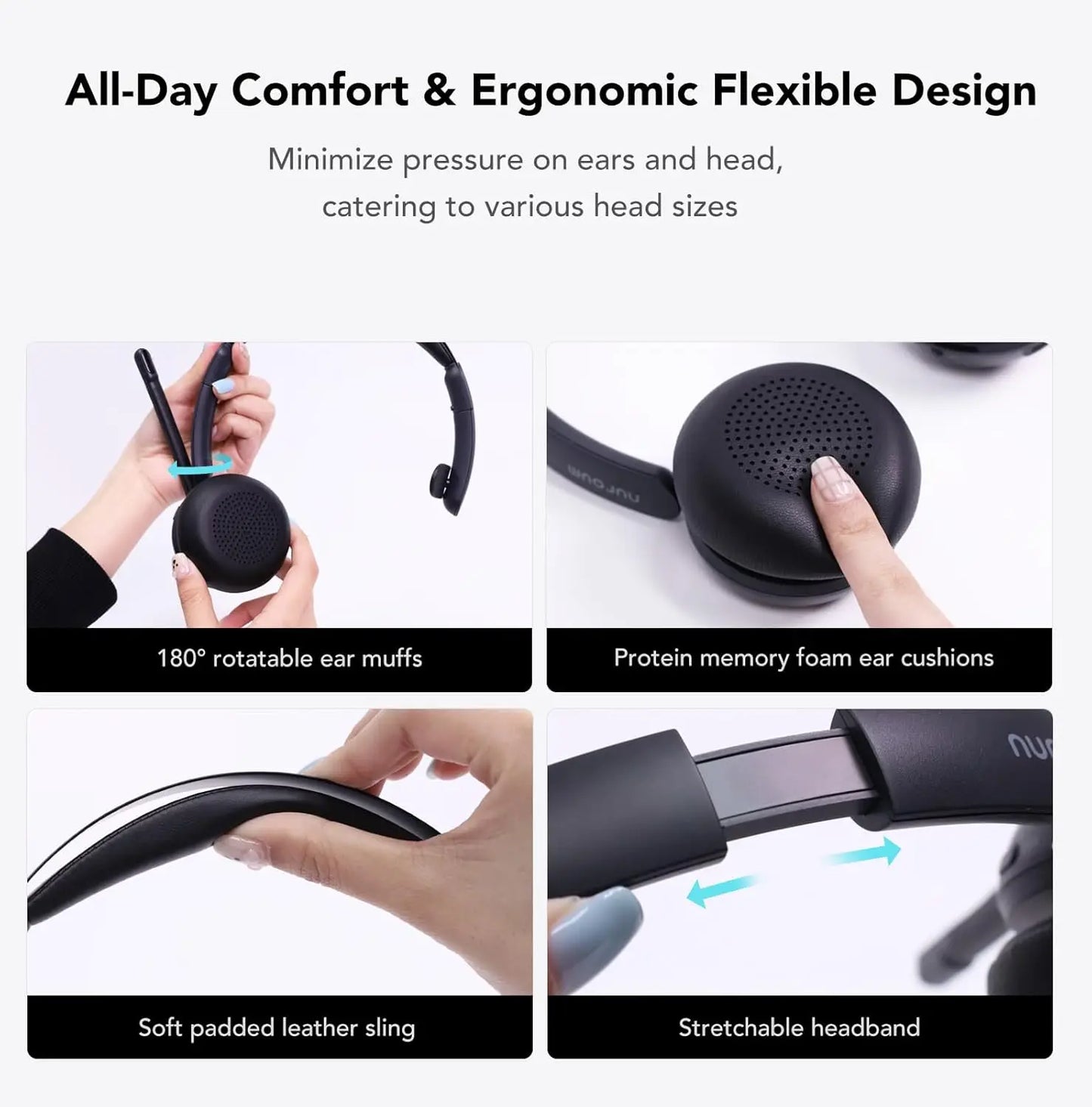Nuroum Dark Grey Bluetooth 5.3 Over‑Ear Wireless Headset ENC Noise Cancelling Microphone Independent Mute Button Multi‑Point Connection Business Headphones for Work From Home Office PC Laptop Zoom Microsoft Teams Conferen
