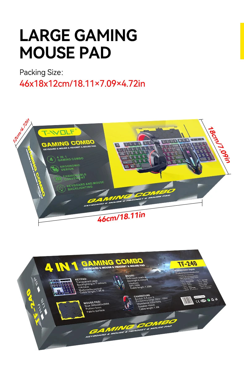 2025 Mouse Keyboard Headset Mouse Pad Combo 4 In 1 SET Computer Gaming Headphone USB Wired Mouse And Keyboard Set With Mouse Mat
