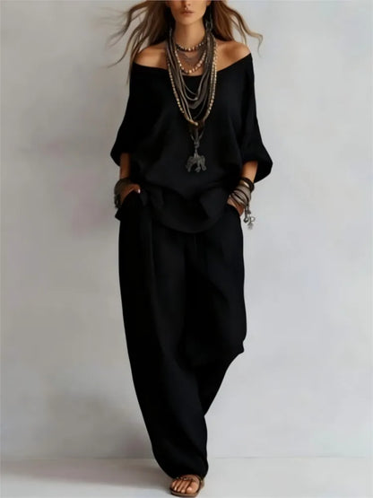 2026Fashion V Neck 7 Button Sleeve Women Top Set 2 Pieces Spring Summer Elegant Loose Fitting Wide Leg Pockets Pants Female Suit