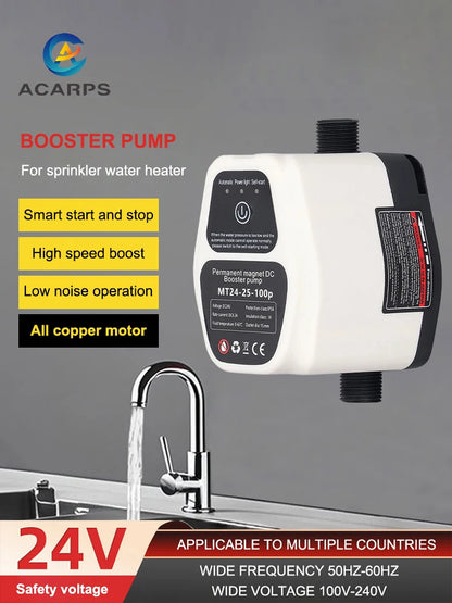 Acarps Automatic Booster Pump 25L/min 100W 24V Home Shower Water Heater Added Water Pressure Permanent Magnet Smart Silent Pump