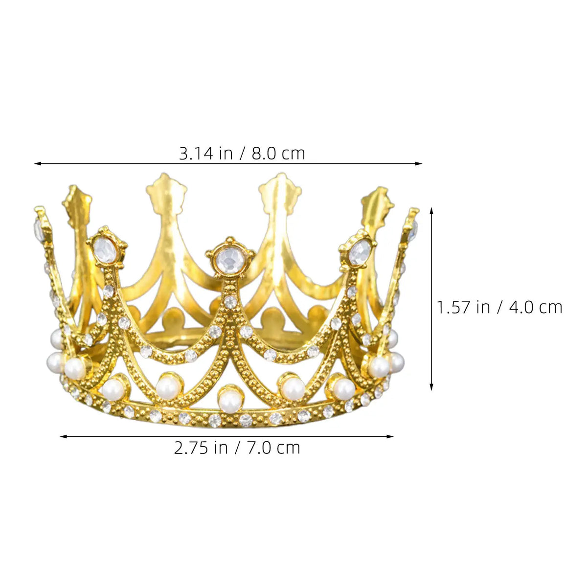 Gold Rhinestone Crown Cake Topper Pearl Tiara Baby Shower Wedding Birthday Party Cake Decorations
