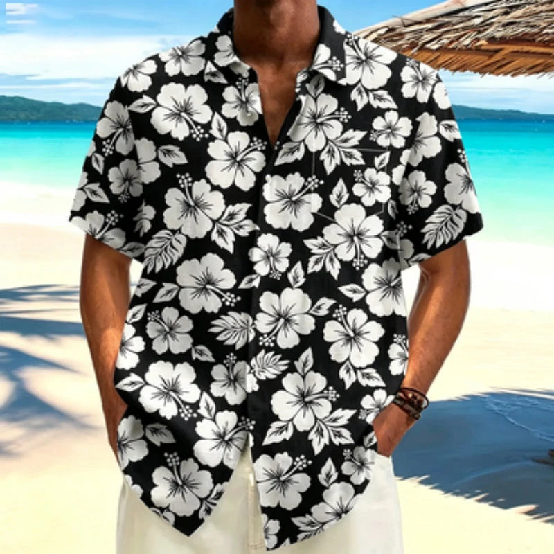 Men's short sleeved shirt light mature style Fusang flower short sleeved printed shirt European and American workplace business