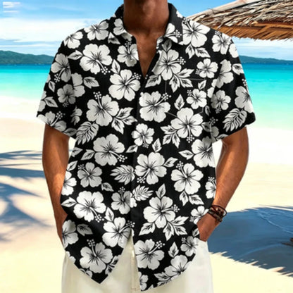 Men's short sleeved shirt light mature style Fusang flower short sleeved printed shirt European and American workplace business