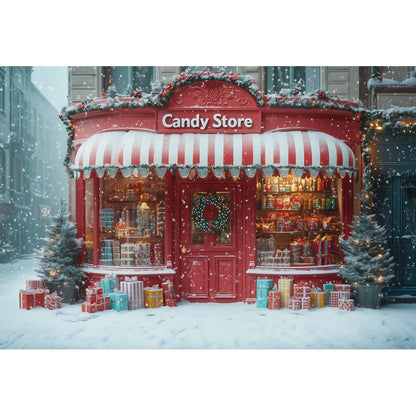 Christmas Candy Toy Store Christmas Tree Gift Theme Banner Background, Birthday Party Decoration Photography Background Cloth