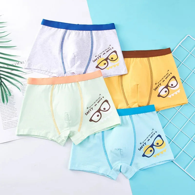 Children's Underwear For Kids Cartoon Shorts Cotton Underpants Boys Panties Car Penguin Pattern 4Pcs Lot