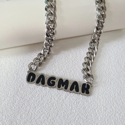 Customized Stainless Steel Painting  Color Name Necklace With 1.2CM Stainless Steel Cuban Chain  for Men /Women Hip Hop Jewelry