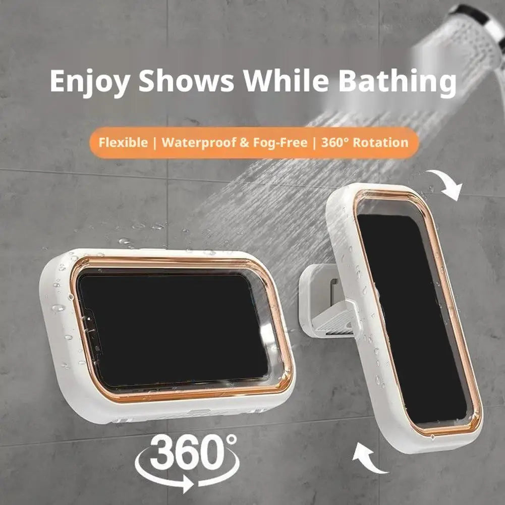 Upgraded 360° Rotating Bathroom Waterproof Phone Case Holder Waterproof Case with Touch Screen Wall Mount Shelf in Bathroom