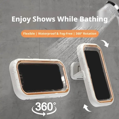 Upgraded 360° Rotating Bathroom Waterproof Phone Case Holder Waterproof Case with Touch Screen Wall Mount Shelf in Bathroom