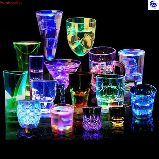 LED Luminous Beer Mug Flash Drinking Cup Color Changing Whiskey Glass Luminous Drinkware Bar Club Birthday Party Supplies