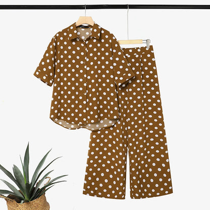 Elegant Women OL Work  Pants Sets ZANZEA Summer Lapel Neck Short Sleeve Shirt Trousers Suit Stylish Polka Dots Outfits 2 Pieces