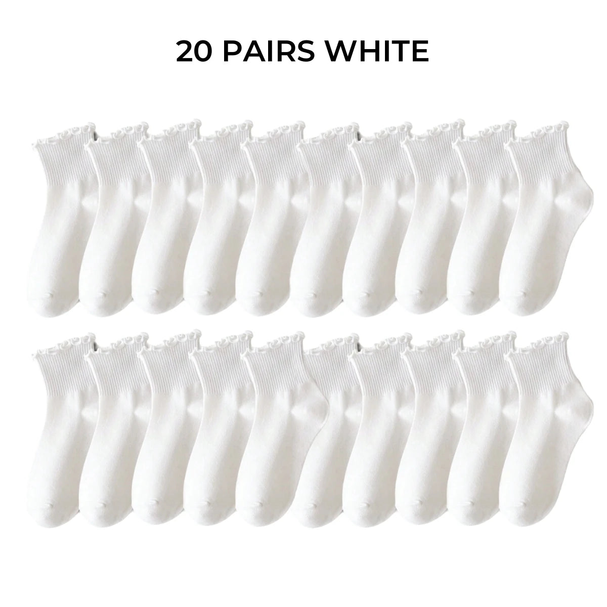 Women's Crew Socks with Ruffles, White and Black, Comfortable, Breathable, Moisture-Absorbing and Sweat-Wicking