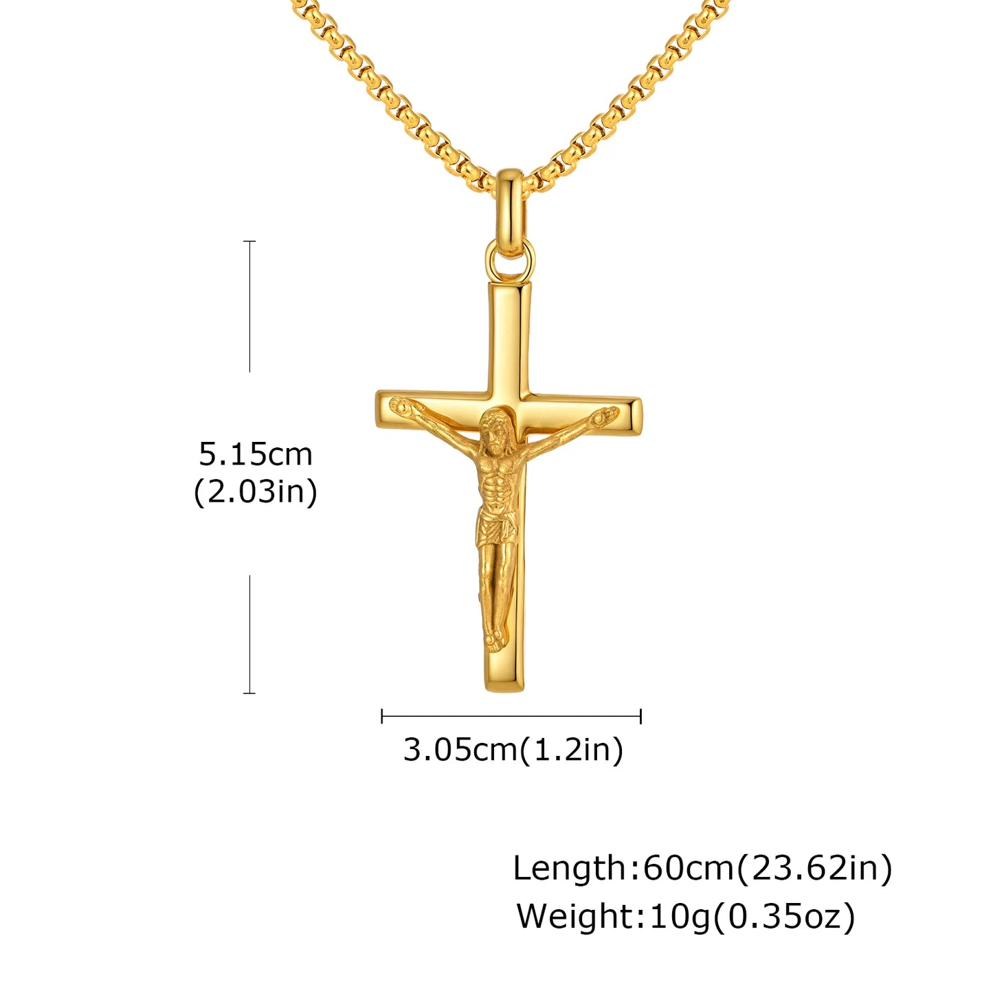 Stainless Steel Cross Necklace Catholicism Jesus Pendant Gold Color Collar Church Prayer Faith Jewelry for Men Women Gift