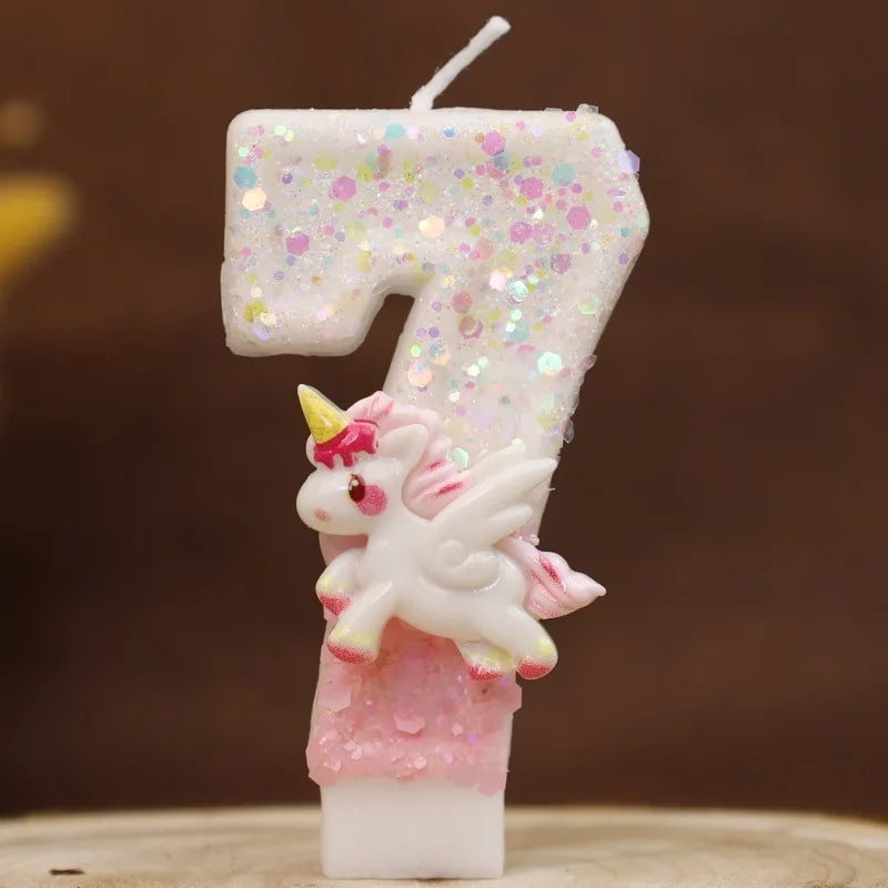 Happy Birthday Candle 0-9 Numbers Candle Pink Unicorn Birthday Candles for Cake Children's Birthday Party Candle Cake Decorating