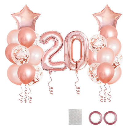 25pcs Rose Gold Mixed Balloons 10 15 16 18  20 21 25 30 35 40 50th Birthday Party Decorations  Woman Birthday Anniversary Decor