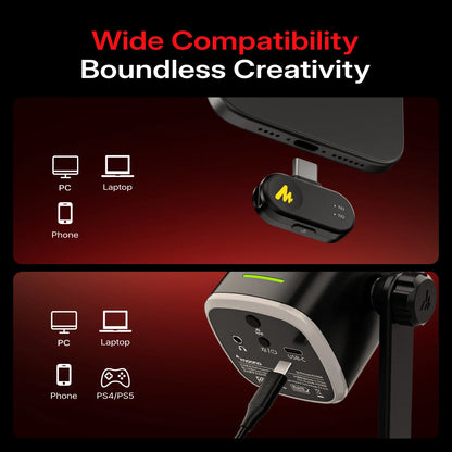 MAONO PD100W Wireless USB Dynamic Microphone Cardioid Microphone One-Touch Mute Noise Reduction RGB for PC Gaming Live Streaming