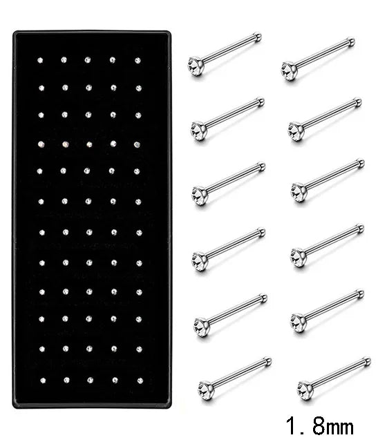 40/60pc Stainless Steel Straight L Nose Stud for Women Nose Ring Set