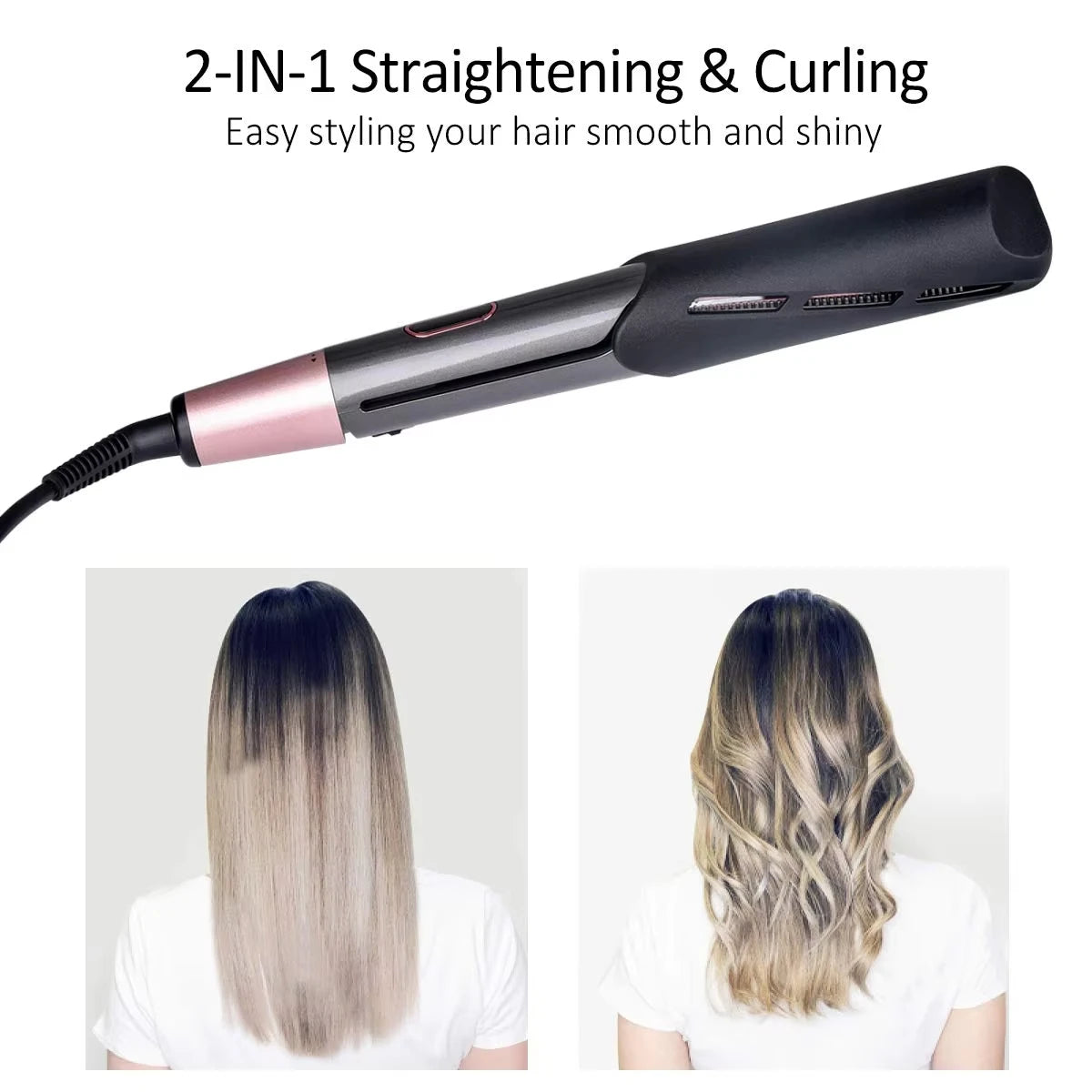2026 New Hair Straightener Curler 2 in 1 Negative Ion Fast Heating Styling Iron Professional Flat Iron Curling Tool Home Travel