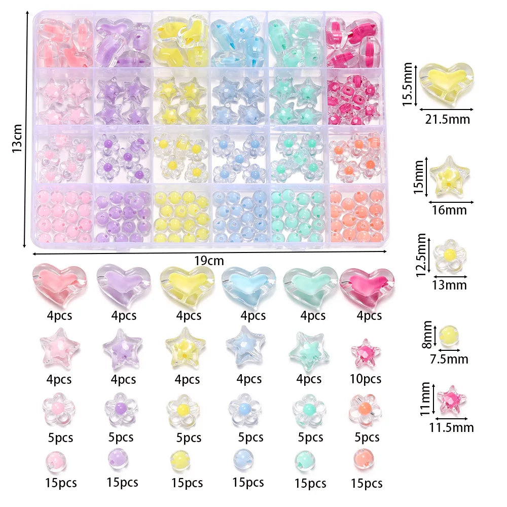 24 Grid/box Heart Star Acrylic Beads Flower Round Spacer Loose Bead