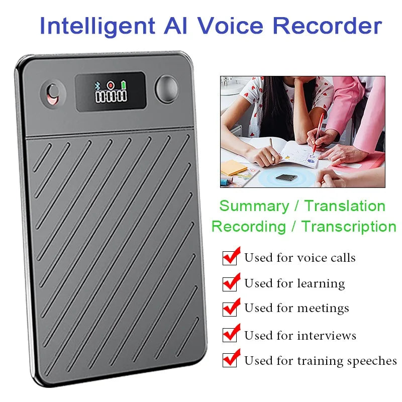 AI Voice Recorder with Display Screen 8-256GB Intelligent Note Voice Recorder Smart Transcription Summarization and Translation
