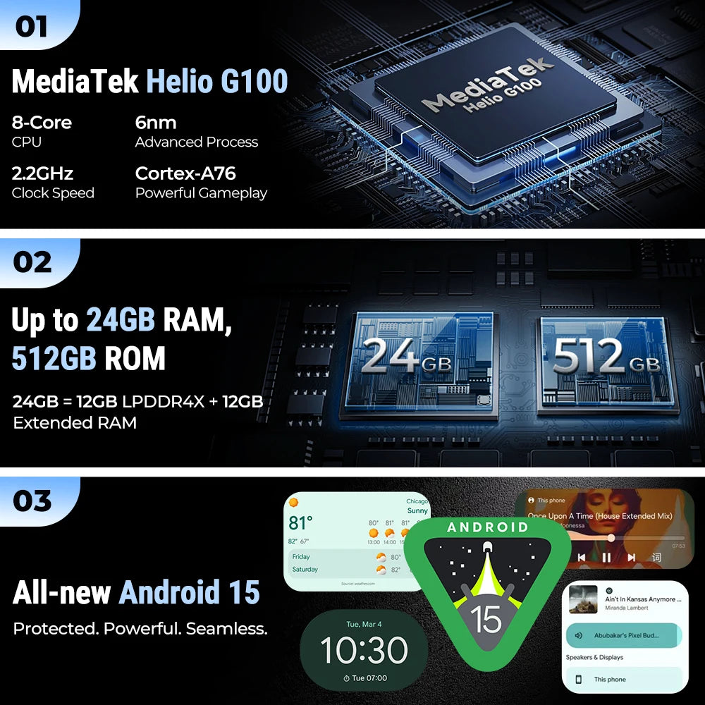 Ulefone Armor 33 4G Rugged Phone 25500 mAh 512GB ROM Up to 24GB RAM 120Hz 6.95" NFC Android 15 66W Smartphone Global Version