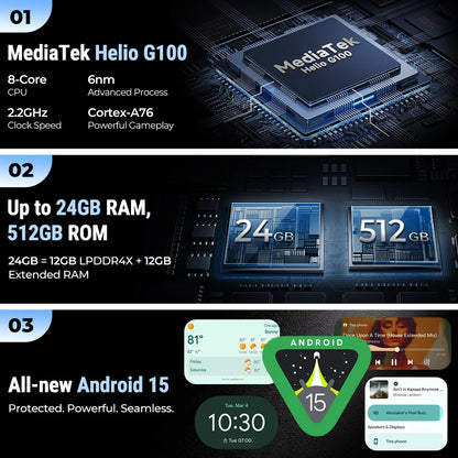 Ulefone Armor 33 4G Rugged Phone 25500 mAh 512GB ROM Up to 24GB RAM 120Hz 6.95" NFC Android 15 66W Smartphone Global Version