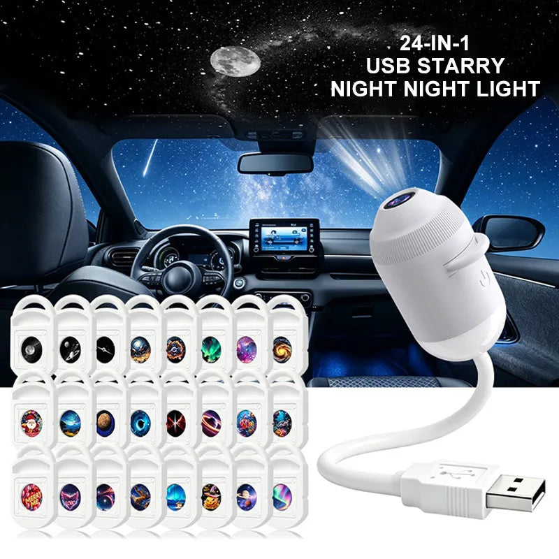 HD 4K Star Galaxy Projector Light 24 In 1 360 Degree Rotatable USB Holographic Night Lamp Eye Friendly Ambient Light For Bedroom