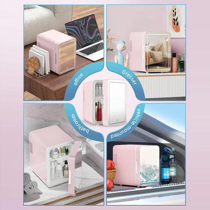 6L/9L LED Mirror Mini Fridge With Light 12V 240V Portable Cosmetic Refrigerator Cooler Warmer for Car Home Makeup Skincare
